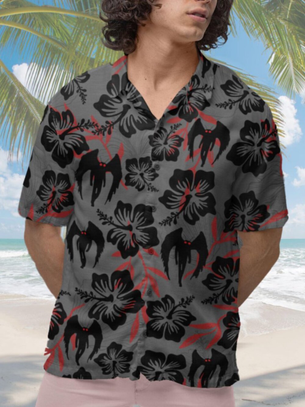 Mothman Hawaiian Shirt: Cryptid Black & Red Button-Down